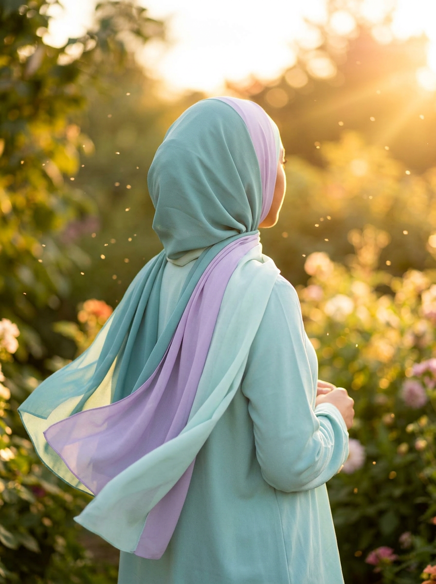 Two serene Muslim women in side profile, calm and contemplative